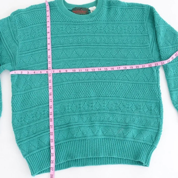Vintage Parkhurts Teal 60% Cotton Knit Crewneck Sweater Size Large - Picture 4 of 12